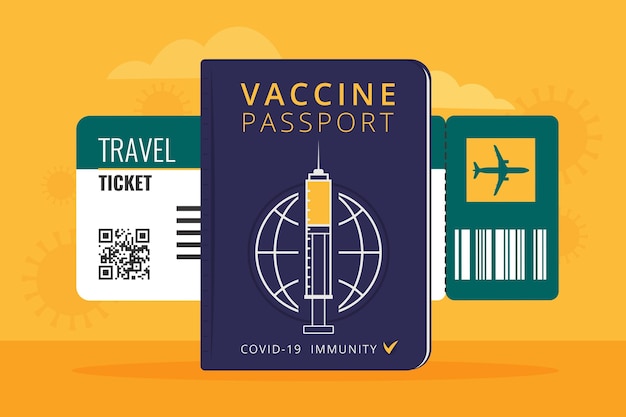 Vector gratuito pasaporte de vacunación de diseño plano para viajar.