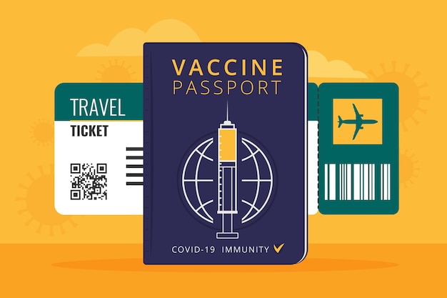 Pasaporte de vacunación de diseño plano para viajar.