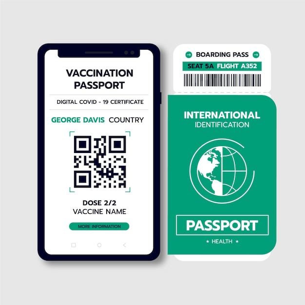 Vector gratuito pasaporte de vacunación de diseño plano