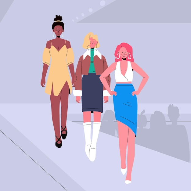 Pasarela de desfile de moda dibujada a mano ilustrada