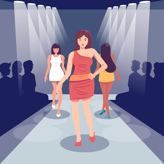 Pasarela de desfile de moda dibujada a mano