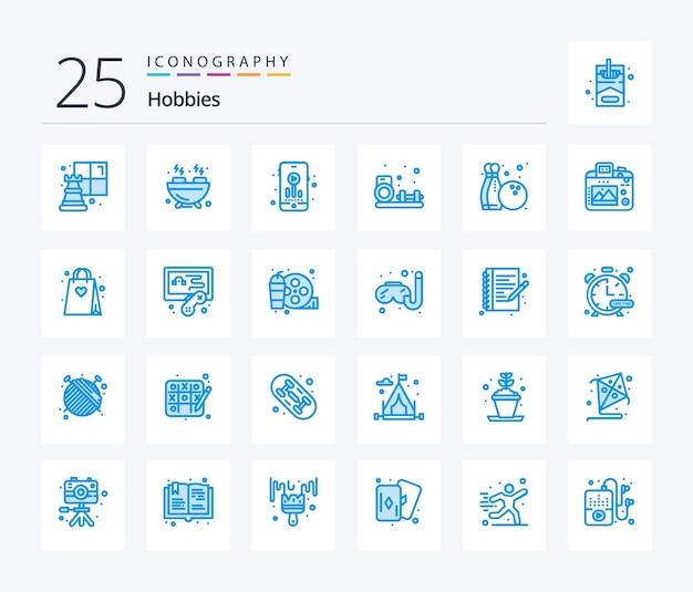 Vector gratuito pasatiempos 25 paquete de íconos de color azul que incluye imagen pasatiempo pasatiempo pasatiempos gimnasio