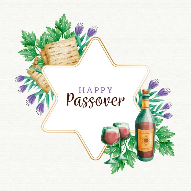 Pascua de acuarela con flores y vino