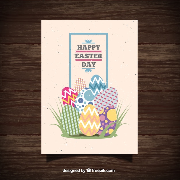 Vector gratuito pascua tarjeta de felicitación de los huevos plana