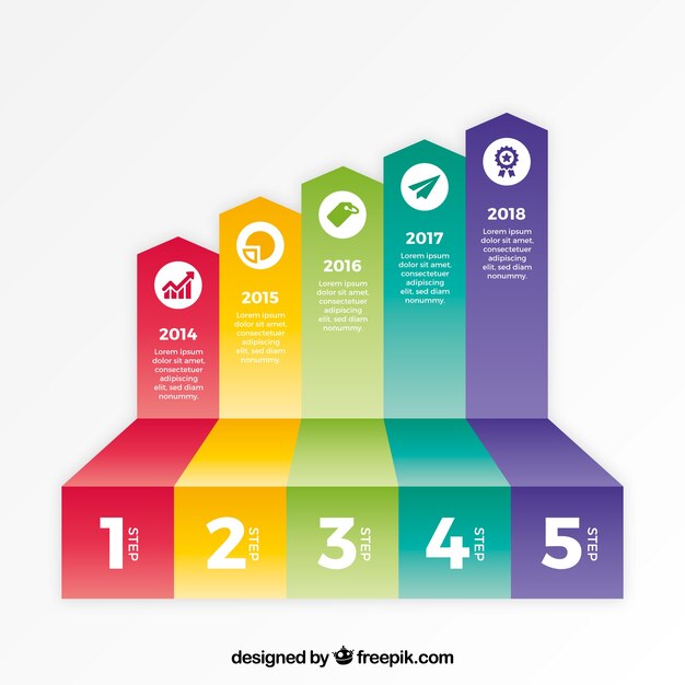 Pasos coloridos de infografía en estilo plano