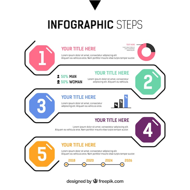 Pasos coloridos de infografía en estilo plano