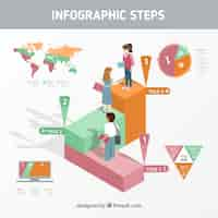 Vector gratuito pasos coloridos de infografía con personas en estilo isométrico