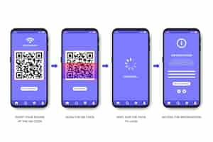 Vector gratuito pasos para escanear el código qr en un smartphone