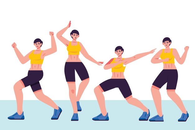 Pasos de fitness de baile dibujados a mano