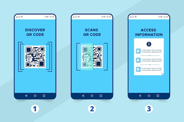 Vector gratuito pasos ilustrados en el escaneo de código qr