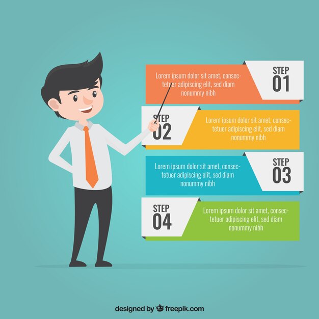 Pasos de infografía con colores en estilo plano
