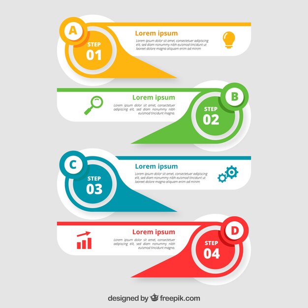 Pasos de infografía con colores en estilo plano