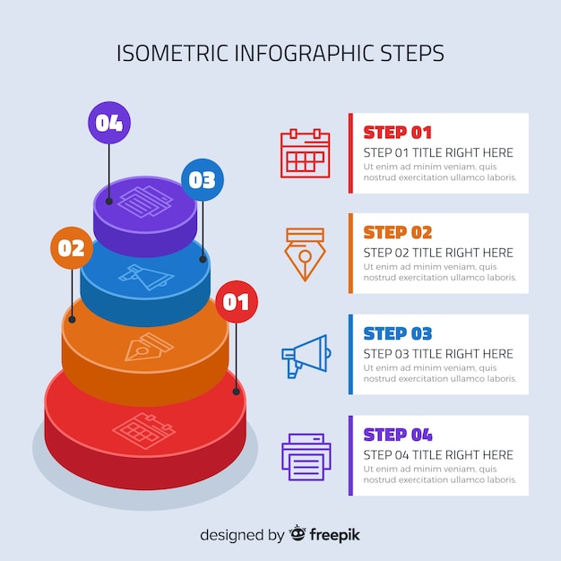 Pasos de infografía coloridos con diseño isométrico