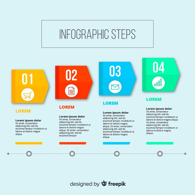 Pasos de infografía coloridos con diseño plano