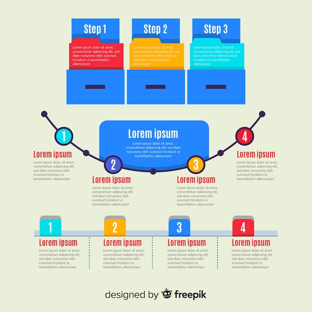 Vector gratuito pasos de infografía coloridos con diseño plano