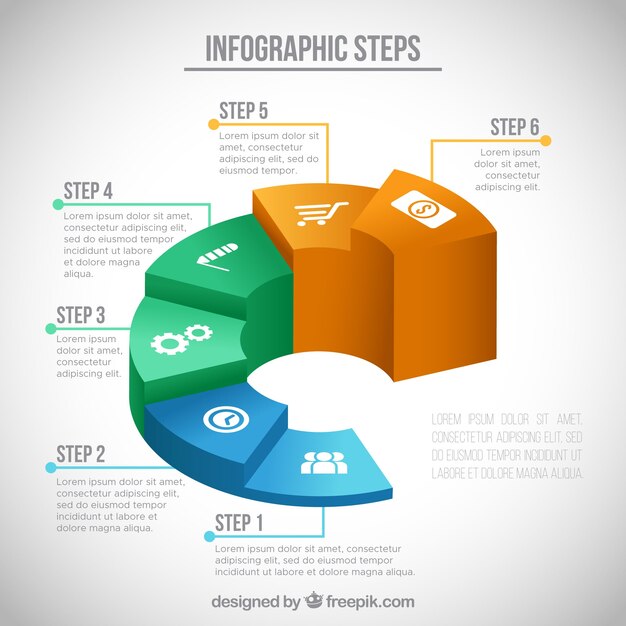 Pasos de infografía en diseño isométrico