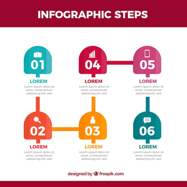 Vector gratuito pasos de infografía en diseño plano