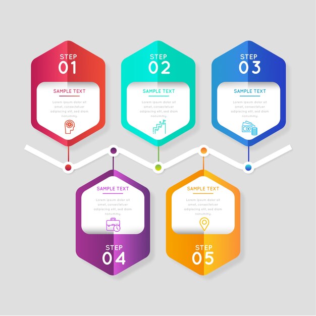 Pasos de infografía empresarial gradiente