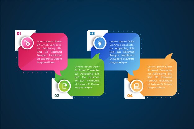 Pasos de infografía en estilo degradado