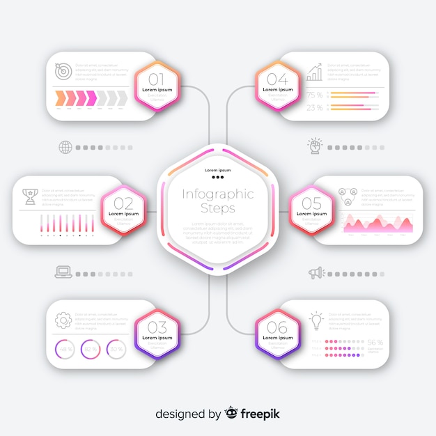 Pasos de infografía plana degradada