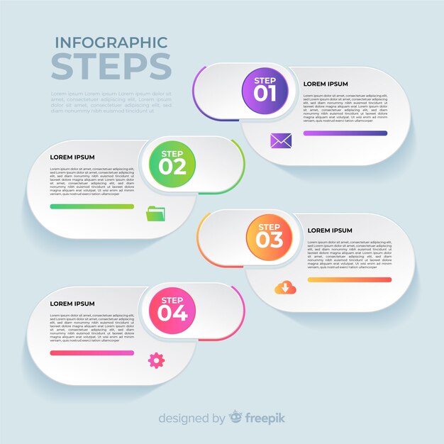 Pasos infografía planos con efecto degradado
