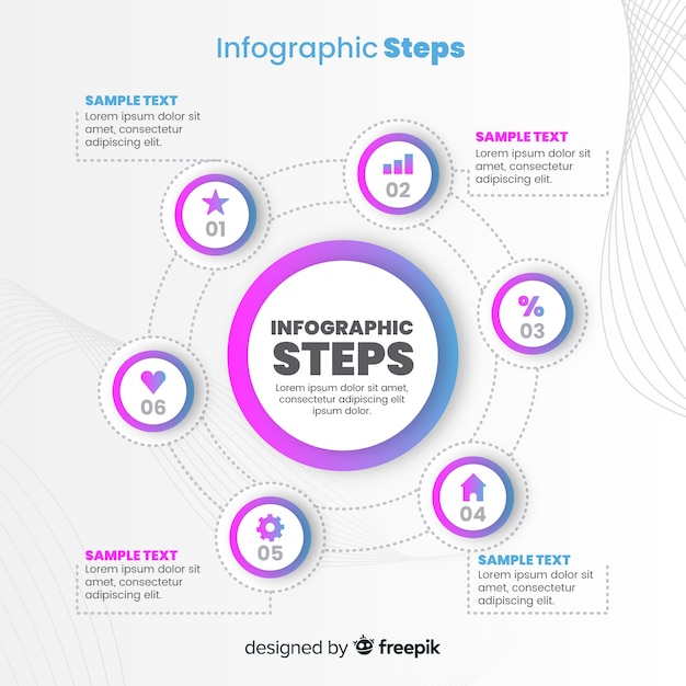 Vector gratuito pasos infografía planos con efecto degradado