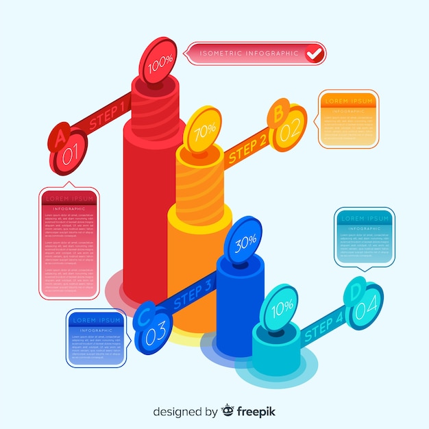 Vector gratuito pasos de infografía con vista isométrica