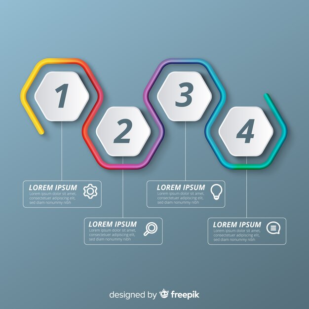 Pasos infográficos coloridos en gradiente
