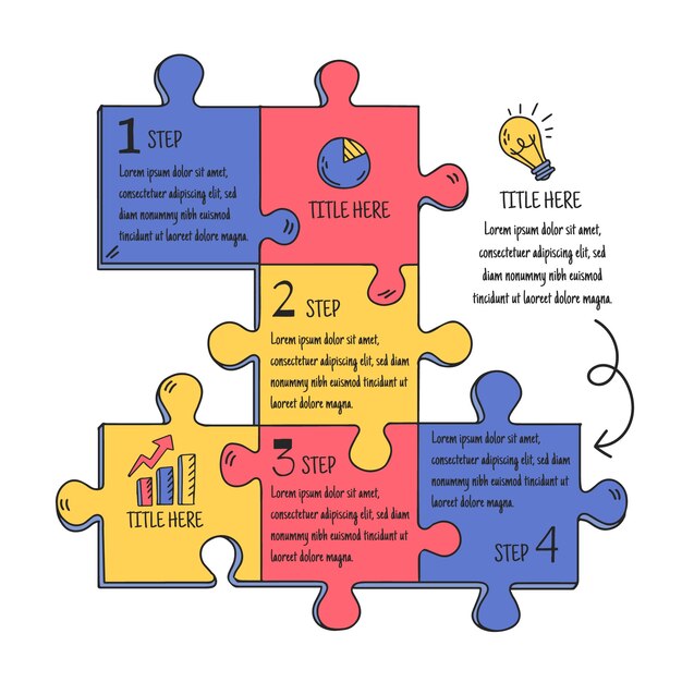 Pasos infográficos dibujados a mano