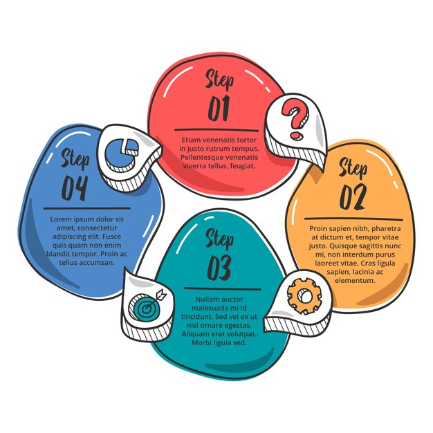 Pasos infográficos dibujados a mano