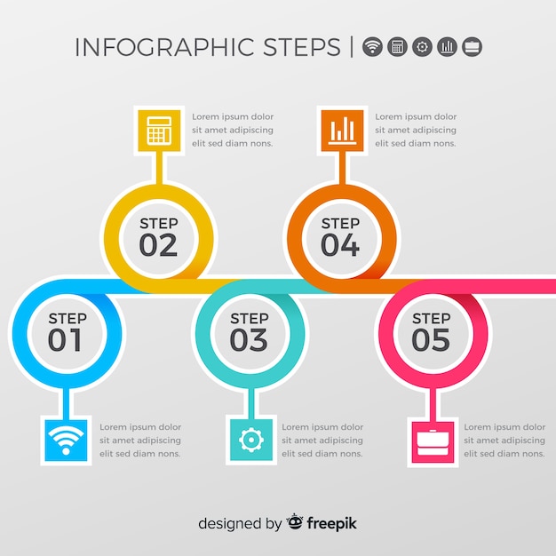 Pasos infográficos de diseño plano