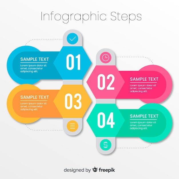 Pasos infográficos de diseño plano