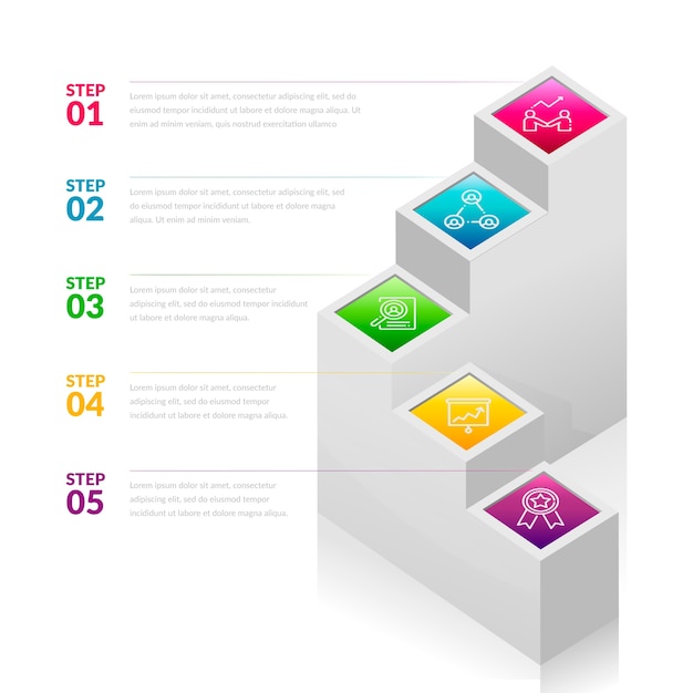 Pasos infográficos de plantilla de degradado