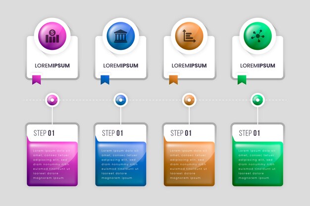 Vector gratuito pasos infográficos realistas brillantes