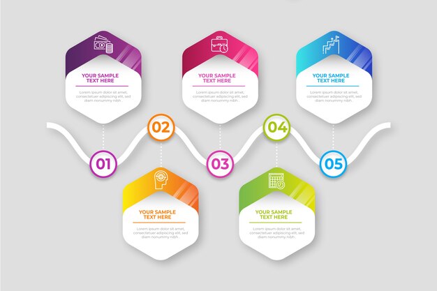 Pasos negocio gradiente infografía