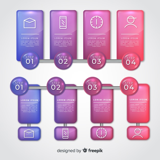 Pasos realista infografía brillante