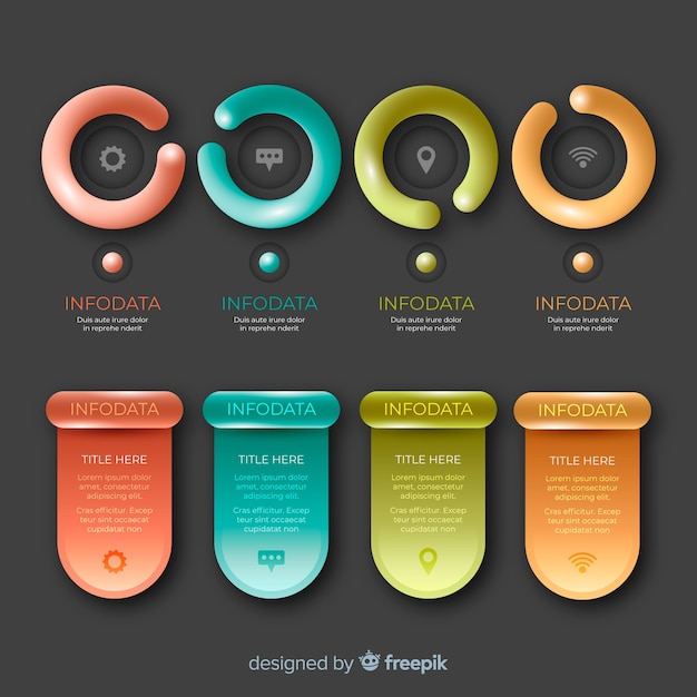 Vector gratuito pasos realistas de infografía brillante