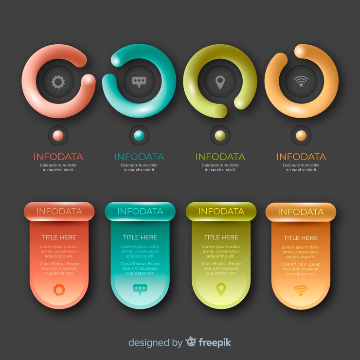 Vector gratuito pasos realistas de infografía brillante