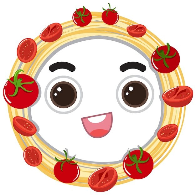 Vector gratuito pasta de espagueti con dibujos animados de tomate