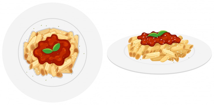 Vector gratuito pasta penne con salsa de tomate