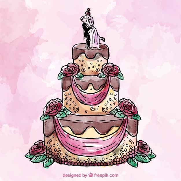 Vector gratuito pastel de boda en estilo de la acuarela