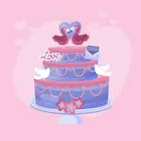 Vector gratuito pastel de bodas de diseño plano con adorno