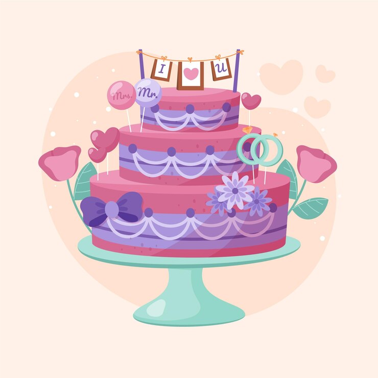 Vector gratuito pastel de bodas de diseño plano con adorno