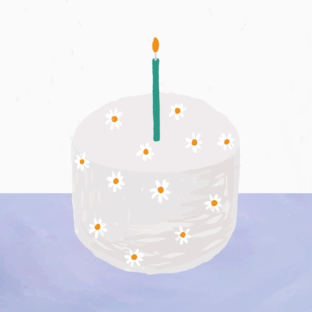 Vector gratuito pastel de cumpleaños blanco elemento vector lindo estilo dibujado a mano