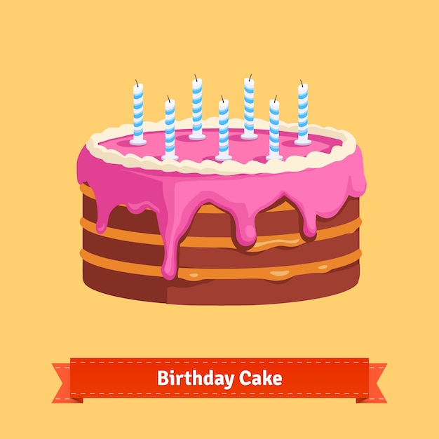 Vector gratuito pastel de cumpleaños hecho en casa con un glaseado rosa