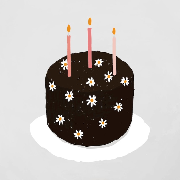 Pastel de cumpleaños negro elemento vector lindo estilo dibujado a mano