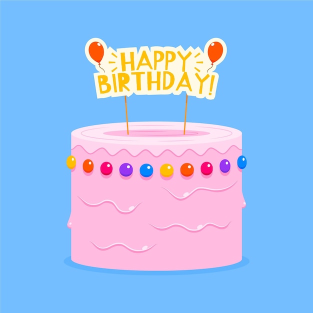 Vector gratuito pastel de cumpleaños plano con adorno