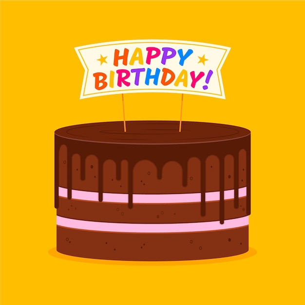 Vector gratuito pastel de cumpleaños plano con adorno