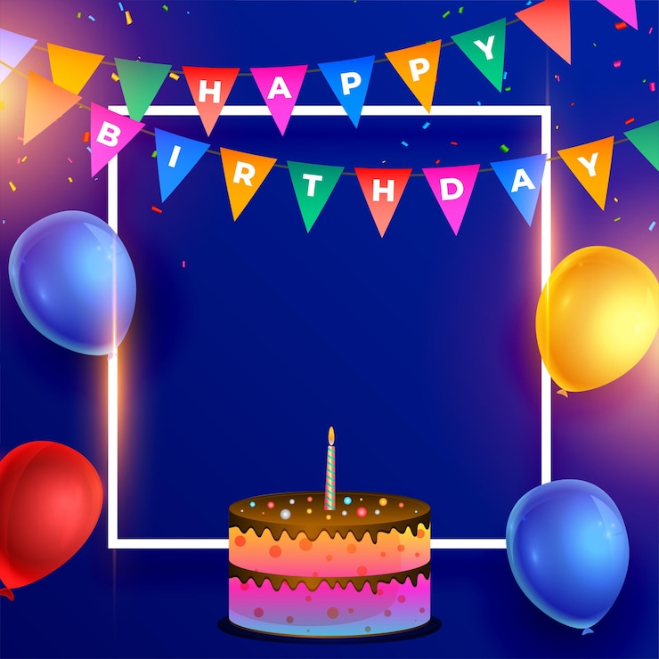 Vector gratuito pastel de fiesta de cumpleaños y fondo de globo con espacio de texto