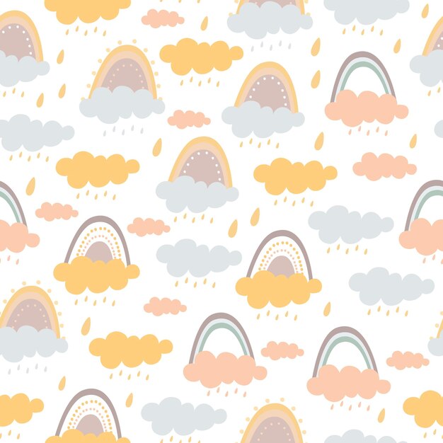 pastel de patrones sin fisuras de arco iris y nubes